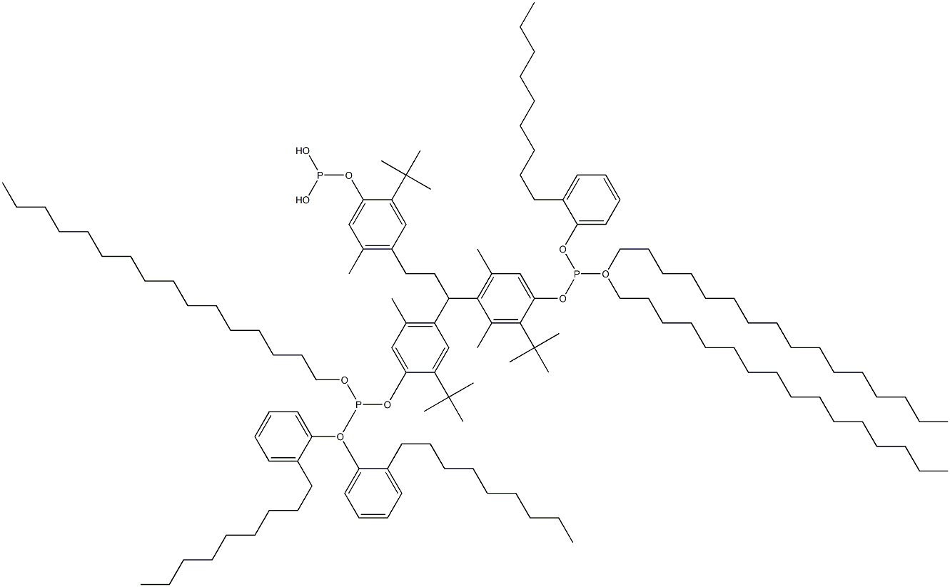 [3-Methyl-1,1,3-propanetriyltris(2-tert-butyl-5-methyl-4,1-phenyleneoxy)]tris(phosphonous acid)O,O',O'-trihexadecyl O,O'',O''-tris(2-nonylphenyl) ester Structure