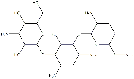 3,5-Diamino-2-(3-amino-6-aminomethyltetrahydro-2H-pyran-2-yloxy)-6-(4-amino-3,5-dihydroxy-6-hydroxymethyltetrahydro-2H-pyran-2-yloxy)-1-cyclohexanol 结构式