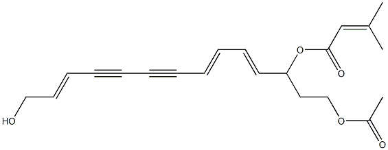 (4E,6E,12E)-Tetradeca-4,6,12-triene-8,10-diyne-1,3,14-triol 1-acetate 3-(3-methyl-2-butenoate) Struktur