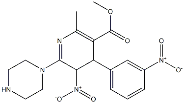 4,5-ジヒドロ-2-メチル-4-(3-ニトロフェニル)-6-[ピペラジノ]-5-ニトロニコチン酸メチル 化学構造式