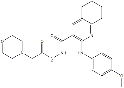 N'-[2-モルホリノアセチル]-2-[(4-メトキシフェニル)アミノ]-5,6,7,8-テトラヒドロキノリン-3-カルボヒドラジド 化学構造式