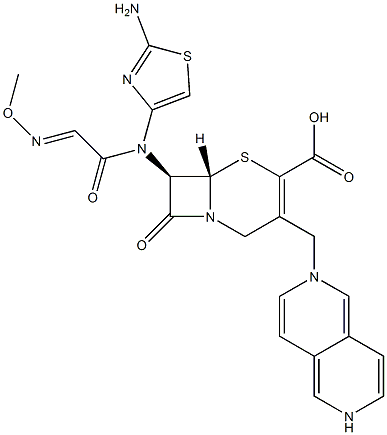 (7R)-7-[(2-Amino-4-thiazolyl)(methoxyimino)acetylamino]-3-[[(2,6-naphthyridin-2-ium)-2-yl]methyl]cepham-3-ene-4-carboxylic acid Struktur