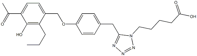 5-[5-[4-(4-アセチル-3-ヒドロキシ-2-プロピルベンジルオキシ)ベンジル]-1H-テトラゾール-1-イル]ペンタン酸 化学構造式