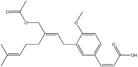 3-[(2E)-3-(アセトキシメチル)-7-メチル-2,6-オクタジエン-1-イル]-4-メトキシ-cis-けい皮酸 化学構造式