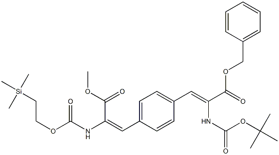 2-[(tert-Butoxy)carbonylamino]-3-[4-[2-(methoxycarbonyl)-2-[[2-(trimethylsilyl)ethoxycarbonyl]amino]ethenyl]phenyl]acrylic acid benzyl ester Structure