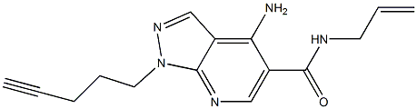 1-(4-ペンチニル)-4-アミノ-N-(2-プロペニル)-1H-ピラゾロ[3,4-b]ピリジン-5-カルボアミド 化学構造式