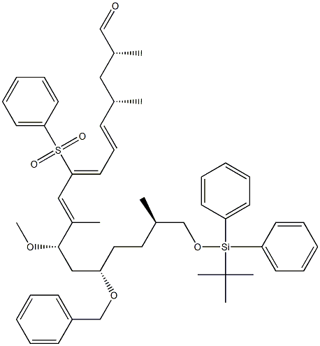 (2R,4S,5E,7Z,9E,11S,13S,16R)-17-(tert-Butyldiphenylsilyloxy)-2,4,10,16-tetramethyl-11-methoxy-13-(benzyloxy)-8-(phenylsulfonyl)-5,7,9-heptadecatrienal Struktur