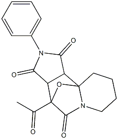 4-アセチル-6,7,8,9-テトラヒドロ-2-フェニル-9bH-4,9a-エポキシ-2,5a-ジアザ-5aH-ベンゾ[e]インデン-1,3,5(2H,3aH,4H)-トリオン 化学構造式