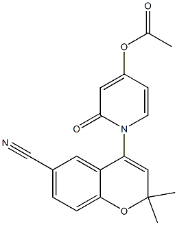 4-[(4-アセチルオキシ-1,2-ジヒドロ-2-オキソピリジン)-1-イル]-2,2-ジメチル-2H-1-ベンゾピラン-6-カルボニトリル 化学構造式