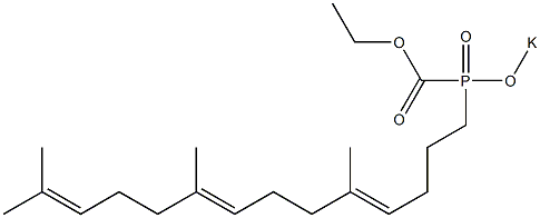 [[(4E,8E)-5,9,13-トリメチルテトラデカ-4,8,12-トリエニル]ポタシオオキシホスフィニル]ぎ酸エチル 化学構造式
