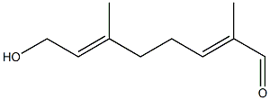 (2E,6E)-8-ヒドロキシ-2,6-ジメチルオクタ-2,6-ジエナール 化学構造式