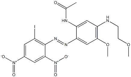 2-Acetylamino-4-(2-methoxyethyl)amino-5-methoxy-2',4'-dinitro-6'-iodoazobenzene Struktur