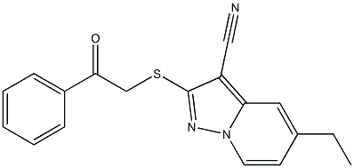 2-[[(Phenylcarbonyl)methyl]thio]-5-ethyl-pyrazolo[1,5-a]pyridine-3-carbonitrile Struktur