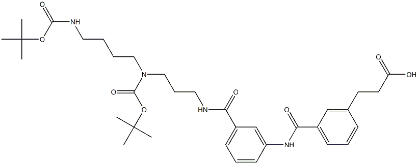 3-[[3-(2-Carboxyethyl)benzoyl]amino]-N-[3-[(tert-butoxycarbonyl)[4-(tert-butoxycarbonylamino)butyl]amino]propyl]benzamide Struktur