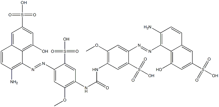 5,5'-[(カルボニルジイミノ)ビス[(5-メトキシ-2-スルホ-4,1-フェニレン)アゾ]]ビス[6-アミノ-4-ヒドロキシ-2-ナフタレンスルホン酸] 化学構造式