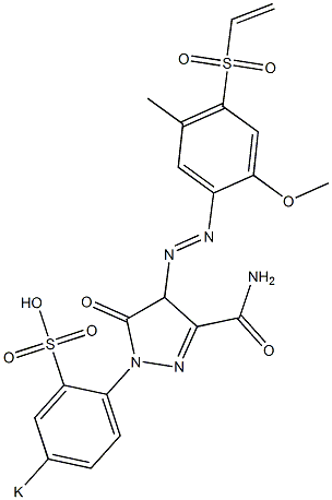 5-オキソ-1-(p-ポタシオスルホフェニル)-4-(2-メトキシ-5-メチル-4-ビニルスルホニルフェニルアゾ)-2-ピラゾリン-3-カルボアミド 化学構造式