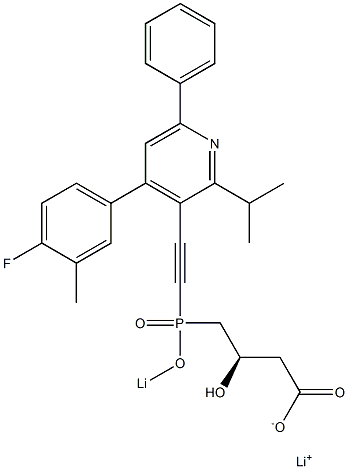 (3R)-4-[[[4-(4-Fluoro-3-methylphenyl)-2-isopropyl-6-phenyl-3-pyridinyl]ethynyl]lithiooxyphosphinyl]-3-hydroxybutyric acid lithium salt Struktur