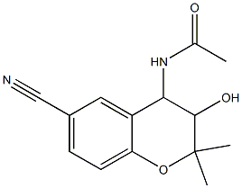 4-アセチルアミノ-3,4-ジヒドロ-3-ヒドロキシ-2,2-ジメチル-2H-1-ベンゾピラン-6-カルボニトリル 化学構造式