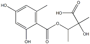 2,4-ジヒドロキシ-6-メチル安息香酸(3-ヒドロキシ-3-カルボキシブタン-2-イル) 化学構造式