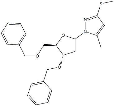 3-O,5-O-Dibenzyl-1-[5-methyl-3-(methylthio)-1H-pyrazol-1-yl]-1,2-dideoxy-D-ribofuranose 结构式