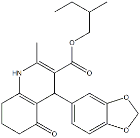 1,4,5,6,7,8-Hexahydro-5-oxo-2-methyl-4-(1,3-benzodioxol-5-yl)quinoline-3-carboxylic acid (2-methylbutyl) ester 结构式