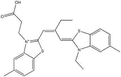 3-(2-Carboxyethyl)-2-[2-[(3-ethyl-5-methylbenzothiazol-2(3H)-ylidene)methyl]-1-butenyl]-5-methylbenzothiazol-3-ium 结构式