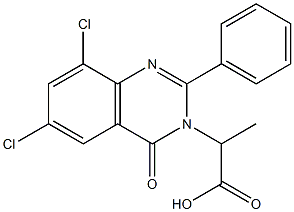 2-(6,8-ジクロロ-4-オキソ-2-フェニルキナゾリン-3(4H)-イル)プロピオン酸 化学構造式