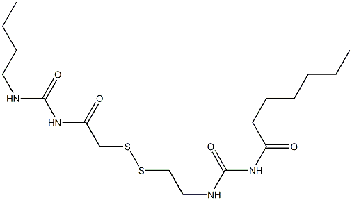 1-ヘプタノイル-3-[2-[[(3-ブチルウレイド)カルボニルメチル]ジチオ]エチル]尿素 化学構造式