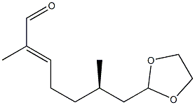 [R,(+)]-7-(1,3-ジオキソラン-2-イル)-2,6-ジメチル-2-ヘプテナール 化学構造式