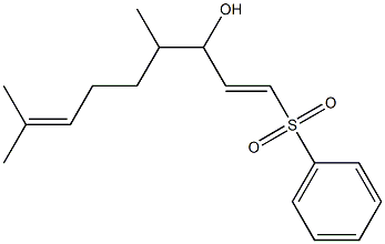 (E)-4,8-ジメチル-1-(フェニルスルホニル)-1,7-ノナジエン-3-オール 化学構造式