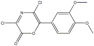 3,5-ジクロロ-6-(3,4-ジメトキシフェニル)-2H-1,4-オキサジン-2-オン 化学構造式