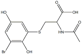 2-アセチルアミノ-3-(3-ブロモ-2,5-ジヒドロキシフェニルチオ)プロピオン酸 化学構造式