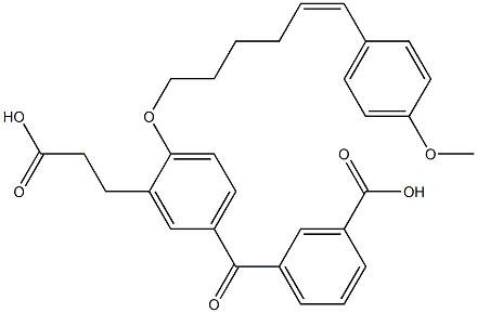 5-(3-カルボキシベンゾイル)-2-[(Z)-6-(4-メトキシフェニル)-5-ヘキセニルオキシ]ベンゼンプロパン酸 化学構造式
