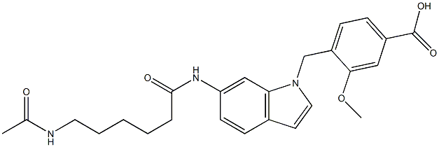 4-[6-(6-Acetylaminohexanoylamino)-1H-indol-1-ylmethyl]-3-methoxybenzoic acid Struktur