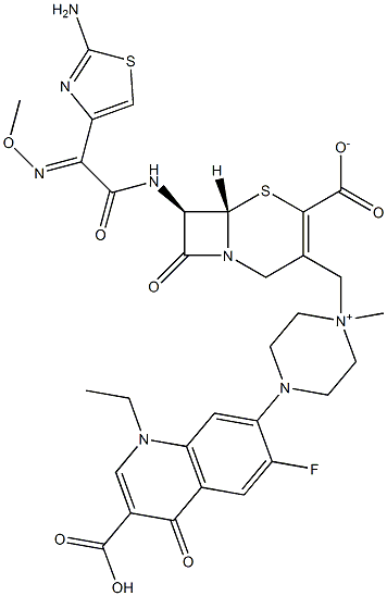 (7R)-7-[2-(2-Amino-4-thiazolyl)-2-(methoxyimino)acetylamino]-3-[[4-[[3-carboxy-1-ethyl-6-fluoro-1,4-dihydro-4-oxoquinolin]-7-yl]-1-methylpiperazinium]-1-ylmethyl]cepham-3-ene-4-carboxylate Structure