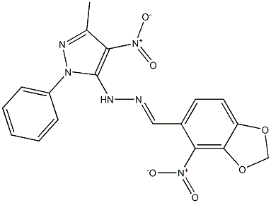 1-(1-Phenyl-3-methyl-4-nitro-1H-pyrazol-5-yl)-2-[2-nitro-3,4-(methylenedioxy)benzylidene]hydrazine Structure