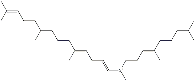 [(3E)-4,8-ジメチル-3,7-ノナジエン-1-イル][(4E,8E)-5,9,13-トリメチル-1,4,8,12-テトラデカテトラエン-1-イル](メチル)スルホニウム 化学構造式