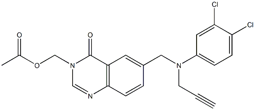 3-Acetyloxymethyl-6-[N-(3,4-dichlorophenyl)-N-(2-propynyl)aminomethyl]quinazolin-4(3H)-one 结构式