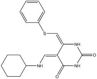 (5Z,6E)-5,6-Dihydro-5-cyclohexylaminomethylene-6-phenylthiomethylenepyrimidine-2,4(1H,3H)-dione Structure