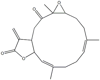 (10E,14E)-6,7-Epoxy-6,10,14-trimethyl-3-methylene-3a,6,7,8,9,12,13,15a-octahydrocyclotetradeca[b]furan-2,5(3H,4H)-dione Struktur