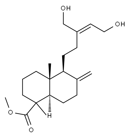 (E)-15,16-ジヒドロキシ-8(17),13-ラブダジエン-19-酸メチル 化学構造式