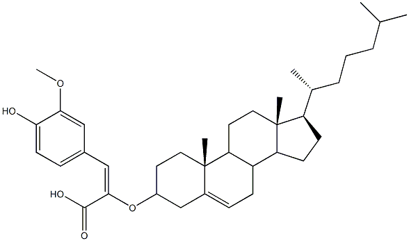 (E)-2-[(コレスタ-5-エン-3-イル)オキシ]-3-(3-メトキシ-4-ヒドロキシフェニル)プロペン酸 化学構造式