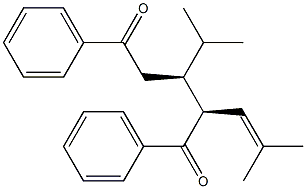 (2S,3S)-3-(1-メチルエチル)-2-(2-メチル-1-プロペニル)-1,5-ジフェニル-1,5-ペンタンジオン 化学構造式
