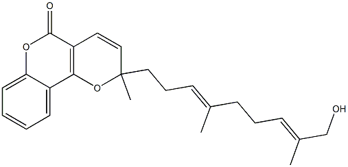 2-[(3E,7E)-9-ヒドロキシ-4,8-ジメチル-3,7-ノナジエン-1-イル]-2-メチル-2H,5H-ピラノ[3,2-c][1]ベンゾピラン-5-オン 化学構造式