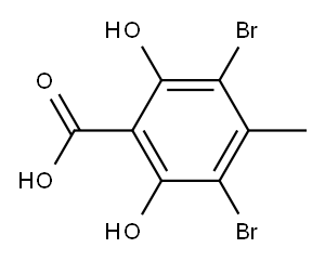 3,5-ジブロモ-2,6-ジヒドロキシ-4-メチル安息香酸 化学構造式