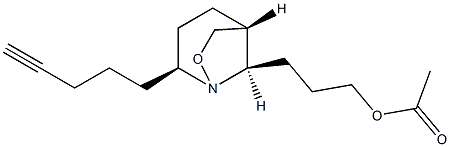 酢酸3-[(2S,5R,8R)-2-(4-ペンチニル)-1-アザ-7-オキサビシクロ[3.2.1]オクタン-8-イル]プロピル 化学構造式