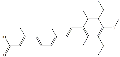 (2E,4E,6E,8E)-9-(2,6-ジメチル-3,5-ジエチル-4-メトキシフェニル)-3,7-ジメチル-2,4,6,8-ノナテトラエン酸 化学構造式