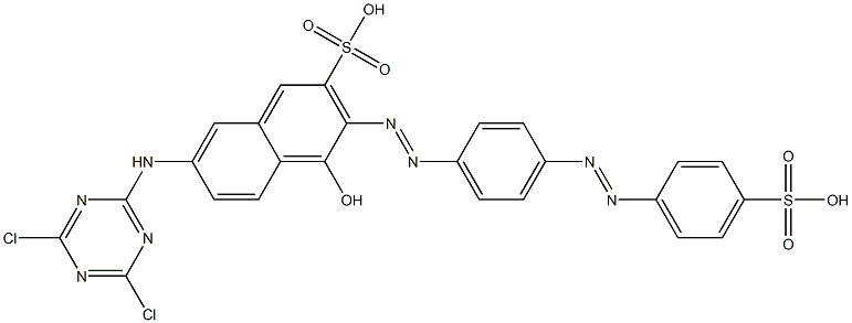 7-[(4,6-ジクロロ-1,3,5-トリアジン-2-イル)アミノ]-4-ヒドロキシ-3-[[4-[(4-スルホフェニル)アゾ]フェニル]アゾ]-2-ナフタレンスルホン酸 化学構造式