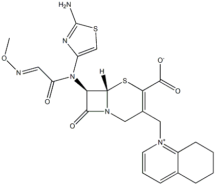 (7R)-7-[(2-Amino-4-thiazolyl)(methoxyimino)acetylamino]-3-[[(5,6,7,8-tetrahydroquinolinium)-1-yl]methyl]cepham-3-ene-4-carboxylic acid Struktur