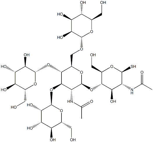 2-Acetamido-4-O-[2-acetamido-4-O-(b-D-glucopyranosyl)-3,6-di-O-(a-D-mannopyranosyl)-2-deoxy-b-D-glucopyranosyl]-2-deoxy-b-D-thioglucopyranoside Struktur